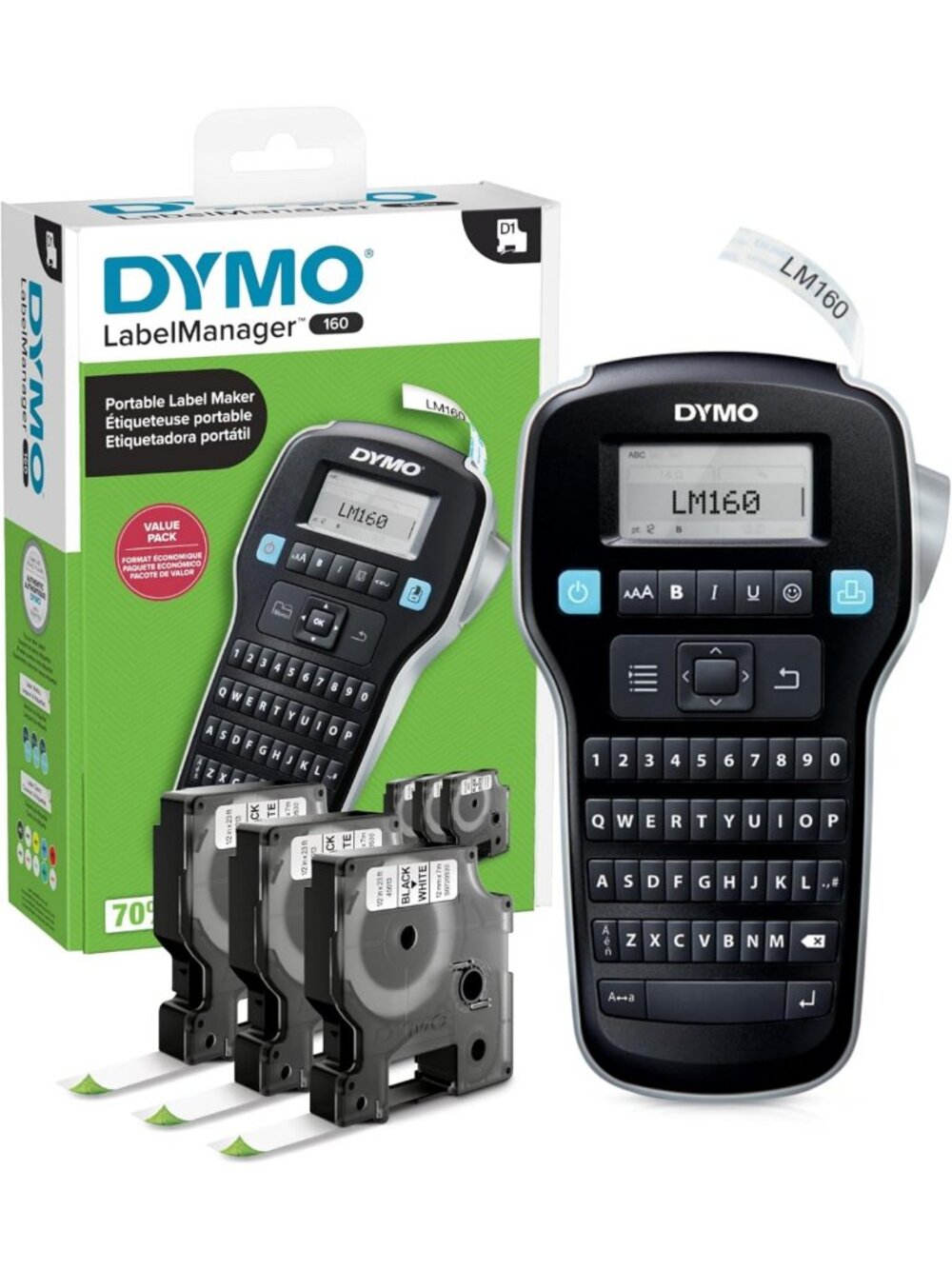 Portable Handheld Label Maker Bundle with 3 D1 Cassettes, QWERTY Keyboard, Large